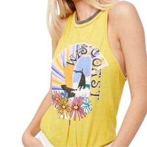 ⭐️Free People we the free west coast yellow swing graphic tank top size small